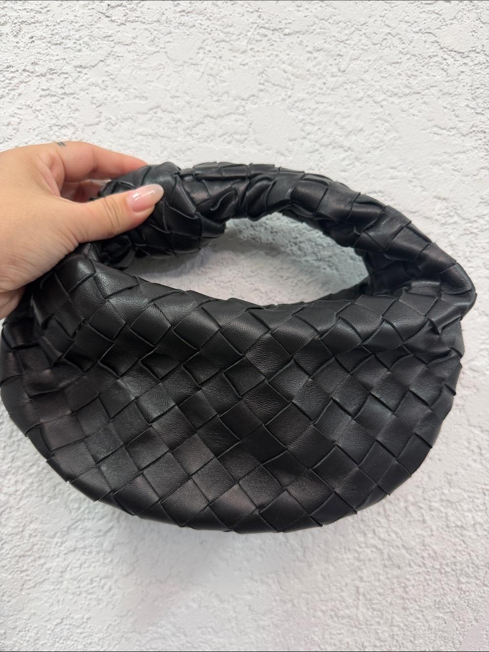Woven Leather Hobo Bag - Black